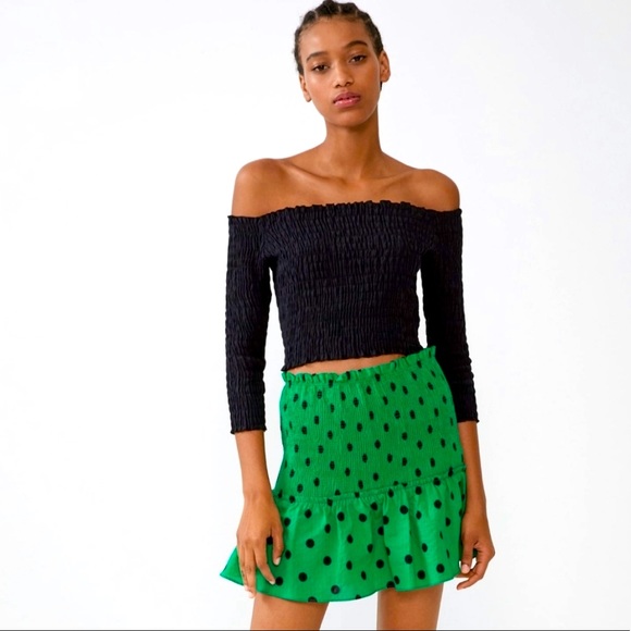 Zara Ruffle Skirt- green with black polka dots. - Picture 1 of 1